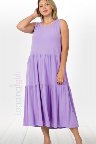 Sleeveless Tiered Midi Dress  - Lavender