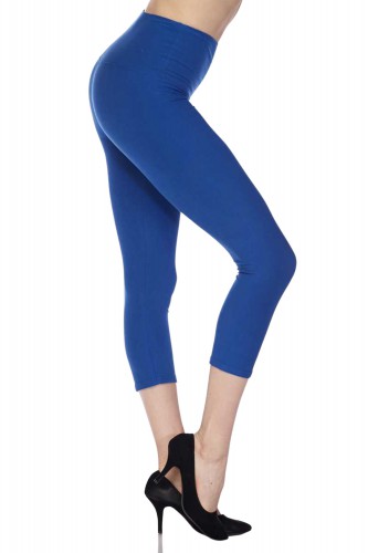 Solid Royal Blue Capris - Wide Band 5"